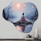 Grey Buddhism Buddhist Serenity - Asymmetric Metal Wall Art