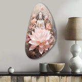 Pink Buddhism Lotus Of Wisdom - Asymmetric Metal Wall Art