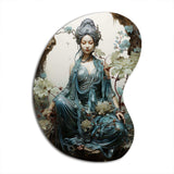 Teal Beige Buddhist Art Bodhisattva Compassion - Asymmetric Metal Wall Art