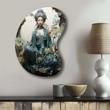 Teal Beige Buddhist Art Bodhisattva Compassion - Asymmetric Metal Wall Art