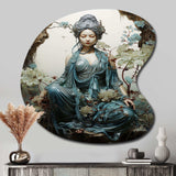 Teal Beige Buddhist Art Bodhisattva Compassion - Asymmetric Metal Wall Art