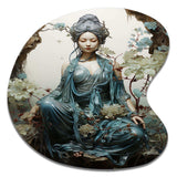 Teal Beige Buddhist Art Bodhisattva Compassion - Asymmetric Metal Wall Art