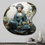 Teal Beige Buddhist Art Bodhisattva Compassion - Asymmetric Metal Wall Art