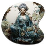 Teal Beige Buddhist Art Bodhisattva Compassion - Asymmetric Metal Wall Art