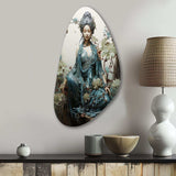 Teal Beige Buddhist Art Bodhisattva Compassion - Asymmetric Metal Wall Art