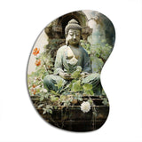 Green Buddhist Art Buddhas Serene I - Asymmetric Metal Wall Art