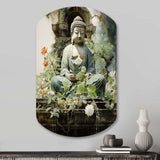 Green Buddhist Art Buddhas Serene I - Asymmetric Metal Wall Art