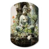 Green Buddhist Art Buddhas Serene I - Asymmetric Metal Wall Art