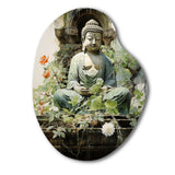 Green Buddhist Art Buddhas Serene I - Asymmetric Metal Wall Art