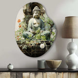 Green Buddhist Art Buddhas Serene I - Asymmetric Metal Wall Art