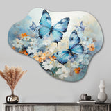 Blue White Butterfly Symphony - Asymmetric Metal Wall Art