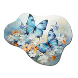 Blue White Butterfly Symphony - Asymmetric Metal Wall Art