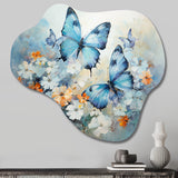 Blue White Butterfly Symphony - Asymmetric Metal Wall Art