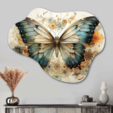 Teal Beige Butterfly Intricate Patterns - Asymmetric Metal Wall Art