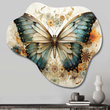 Teal Beige Butterfly Intricate Patterns - Asymmetric Metal Wall Art