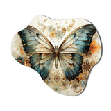 Teal Beige Butterfly Intricate Patterns - Asymmetric Metal Wall Art