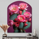 Pink Green Cactus Desert Bloom Prickly I - Asymmetric Metal Wall Art