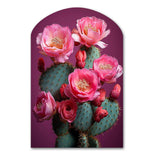 Pink Green Cactus Desert Bloom Prickly I - Asymmetric Metal Wall Art