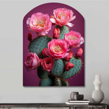 Pink Green Cactus Desert Bloom Prickly I - Asymmetric Metal Wall Art