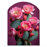 Pink Green Cactus Desert Bloom Prickly I - Asymmetric Metal Wall Art