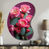 Pink Green Cactus Desert Bloom Prickly I - Asymmetric Metal Wall Art