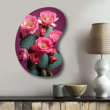 Pink Green Cactus Desert Bloom Prickly I - Asymmetric Metal Wall Art