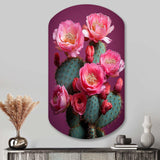 Pink Green Cactus Desert Bloom Prickly I - Asymmetric Metal Wall Art