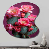 Pink Green Cactus Desert Bloom Prickly I - Asymmetric Metal Wall Art