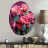 Pink Green Cactus Desert Bloom Prickly I - Asymmetric Metal Wall Art