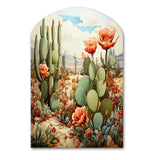 Coral Green Cactus Desert Blooms Pointillism III - Asymmetric Metal Wall Art