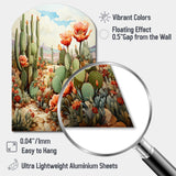 Coral Green Cactus Desert Blooms Pointillism III - Asymmetric Metal Wall Art