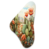 Coral Green Cactus Desert Blooms Pointillism III - Asymmetric Metal Wall Art