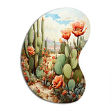 Coral Green Cactus Desert Blooms Pointillism III - Asymmetric Metal Wall Art