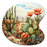 Coral Green Cactus Desert Blooms Pointillism III - Asymmetric Metal Wall Art