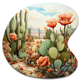 Coral Green Cactus Desert Blooms Pointillism III - Asymmetric Metal Wall Art