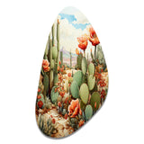 Coral Green Cactus Desert Blooms Pointillism III - Asymmetric Metal Wall Art