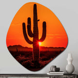 Orange Black Cactus Desert Sunset Saguaro - Asymmetric Metal Wall Art