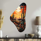 Orange Yellow Cactus Desert Sunset Saguaro - Asymmetric Metal Wall Art