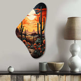 Orange Yellow Cactus Desert Sunset Saguaro - Asymmetric Metal Wall Art