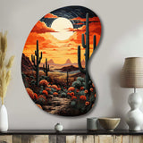 Orange Yellow Cactus Desert Sunset Saguaro - Asymmetric Metal Wall Art