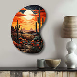 Orange Yellow Cactus Desert Sunset Saguaro - Asymmetric Metal Wall Art