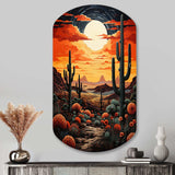 Orange Yellow Cactus Desert Sunset Saguaro - Asymmetric Metal Wall Art