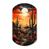 Orange Yellow Cactus Desert Sunset Saguaro - Asymmetric Metal Wall Art