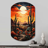 Orange Yellow Cactus Desert Sunset Saguaro - Asymmetric Metal Wall Art