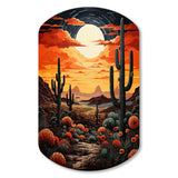 Orange Yellow Cactus Desert Sunset Saguaro - Asymmetric Metal Wall Art