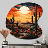 Orange Yellow Cactus Desert Sunset Saguaro - Asymmetric Metal Wall Art