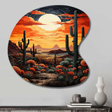 Orange Yellow Cactus Desert Sunset Saguaro - Asymmetric Metal Wall Art