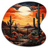 Orange Yellow Cactus Desert Sunset Saguaro - Asymmetric Metal Wall Art