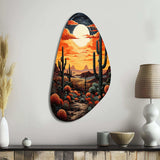 Orange Yellow Cactus Desert Sunset Saguaro - Asymmetric Metal Wall Art