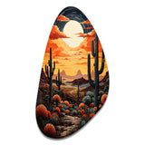 Orange Yellow Cactus Desert Sunset Saguaro - Asymmetric Metal Wall Art